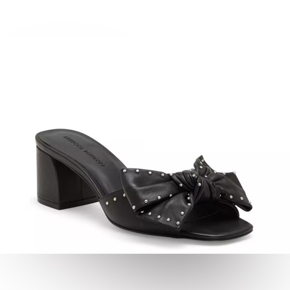 NWOT Rebecca minkoff Black Studded Bow Women heeled mules‎ Shoes